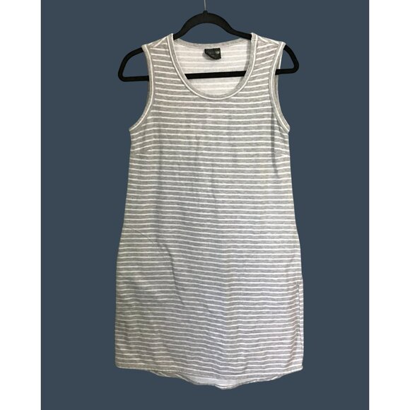 32 DEGREE COOL-WOMENS GREY/WHITE CREW NECK KNEE LENGHT POCKETS DRESS SIZE MEDIUM - Picture 1 of 6